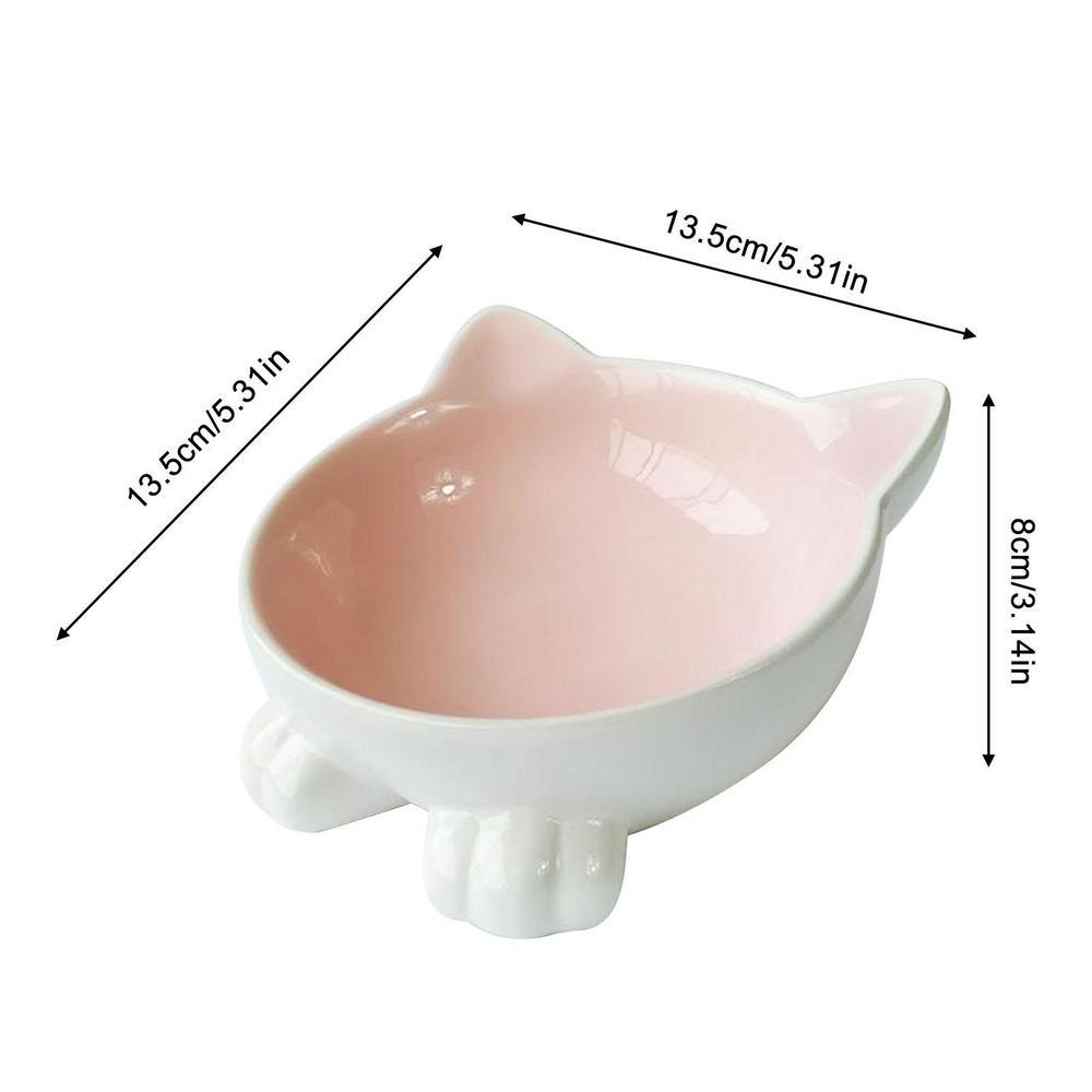 Cartoon Cat Face Figurine Ceramic High-foot Bowl Protect Cervical Drinking Bowl Cat Food Utensils Pet Cat Bowl Pet Supplies