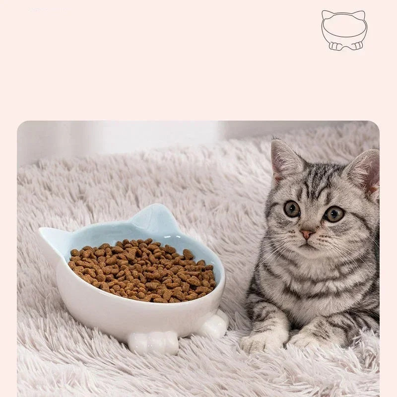 Cartoon Cat Face Figurine Ceramic High-foot Bowl Protect Cervical Drinking Bowl Cat Food Utensils Pet Cat Bowl Pet Supplies