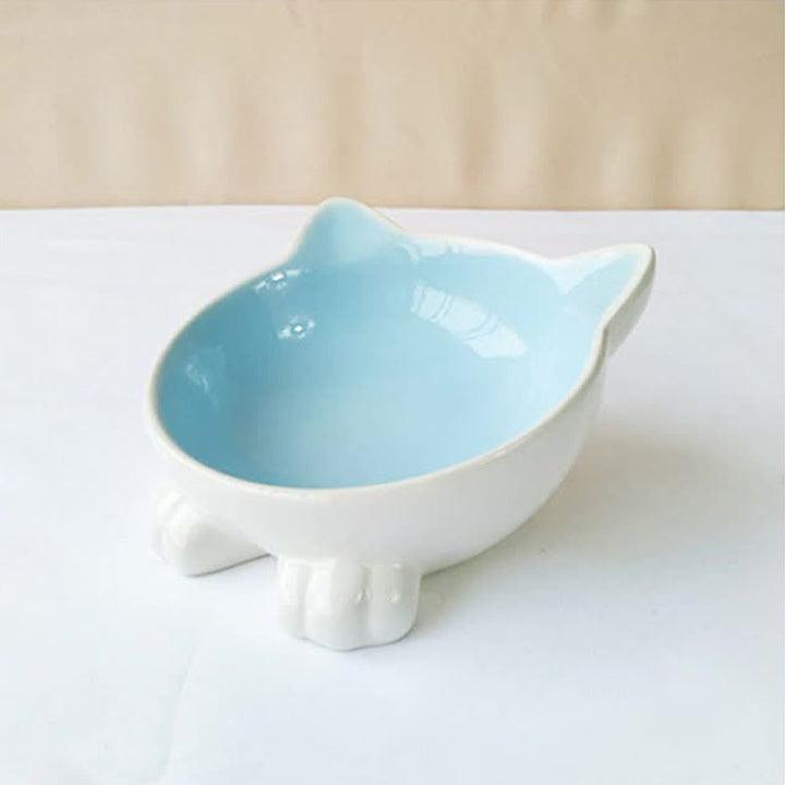 Cartoon Cat Face Figurine Ceramic High-foot Bowl Protect Cervical Drinking Bowl Cat Food Utensils Pet Cat Bowl Pet Supplies