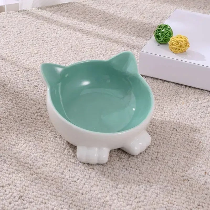 Cartoon Cat Face Figurine Ceramic High-foot Bowl Protect Cervical Drinking Bowl Cat Food Utensils Pet Cat Bowl Pet Supplies
