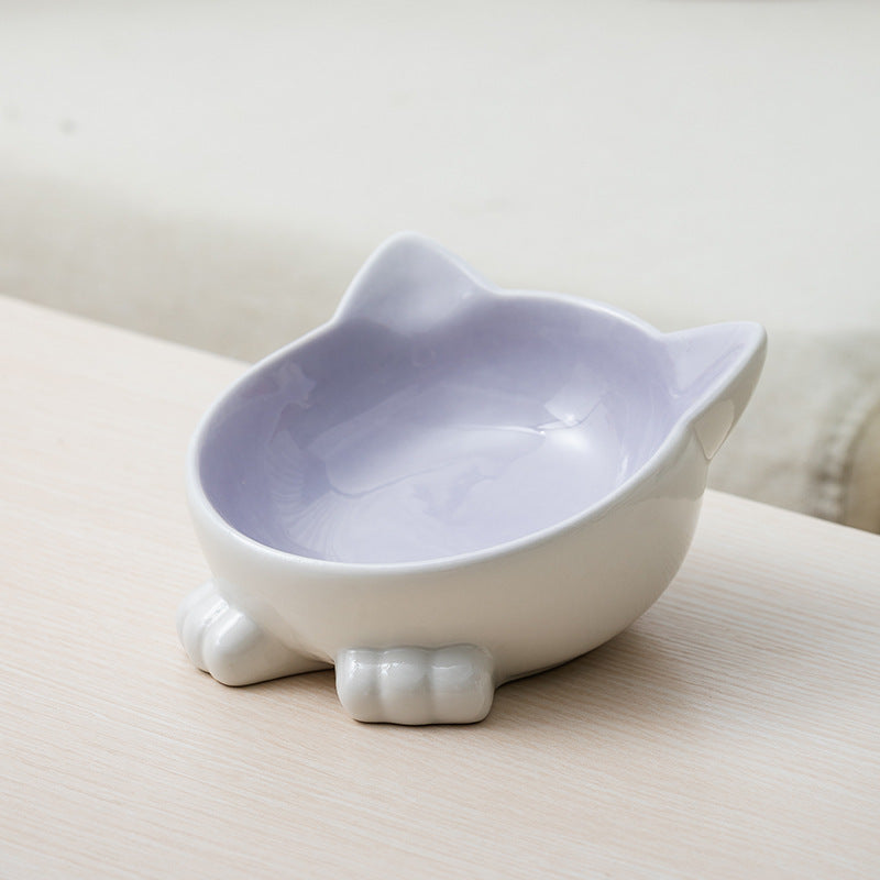 Cartoon Cat Face Figurine Ceramic High-foot Bowl Protect Cervical Drinking Bowl Cat Food Utensils Pet Cat Bowl Pet Supplies
