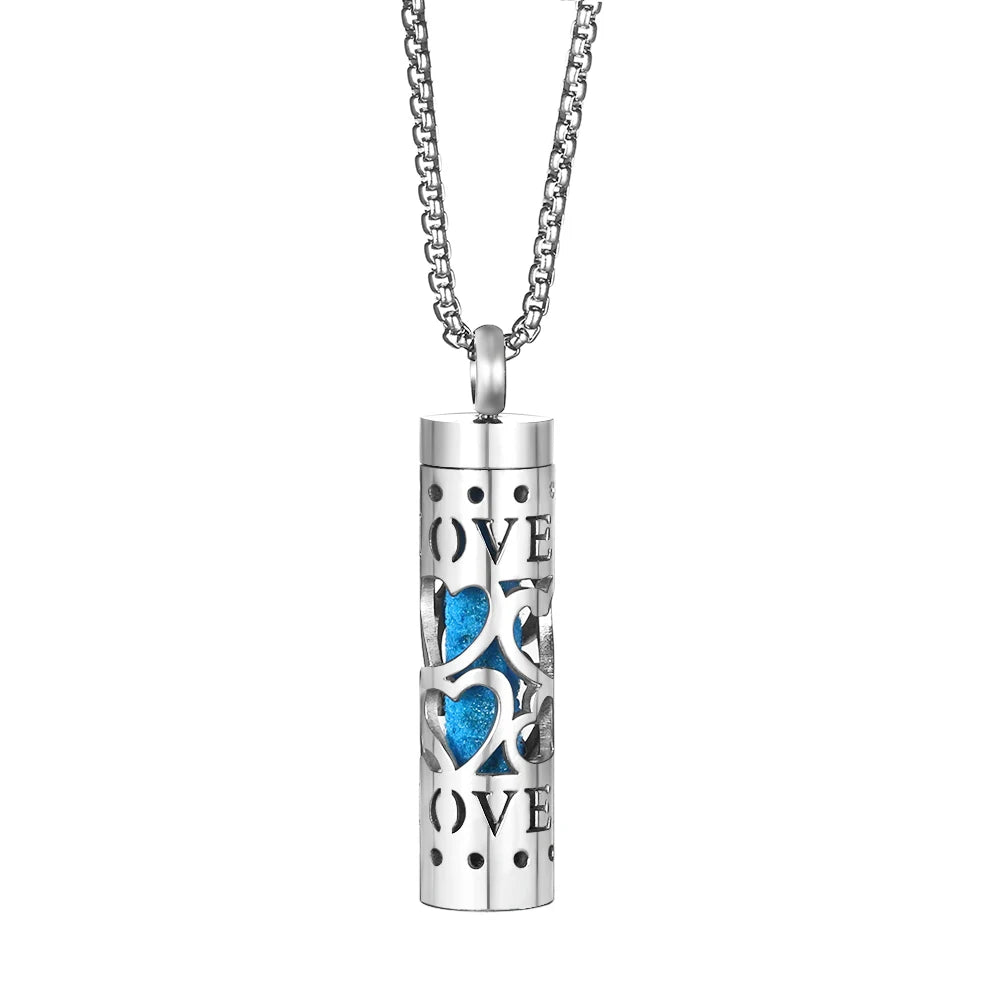 New Aromatherapy Diffuser Necklace LOVE Pattern Stainless Steel  Essential Oil Diffuser Lockets Neutral Pendant Trendy Jewelry