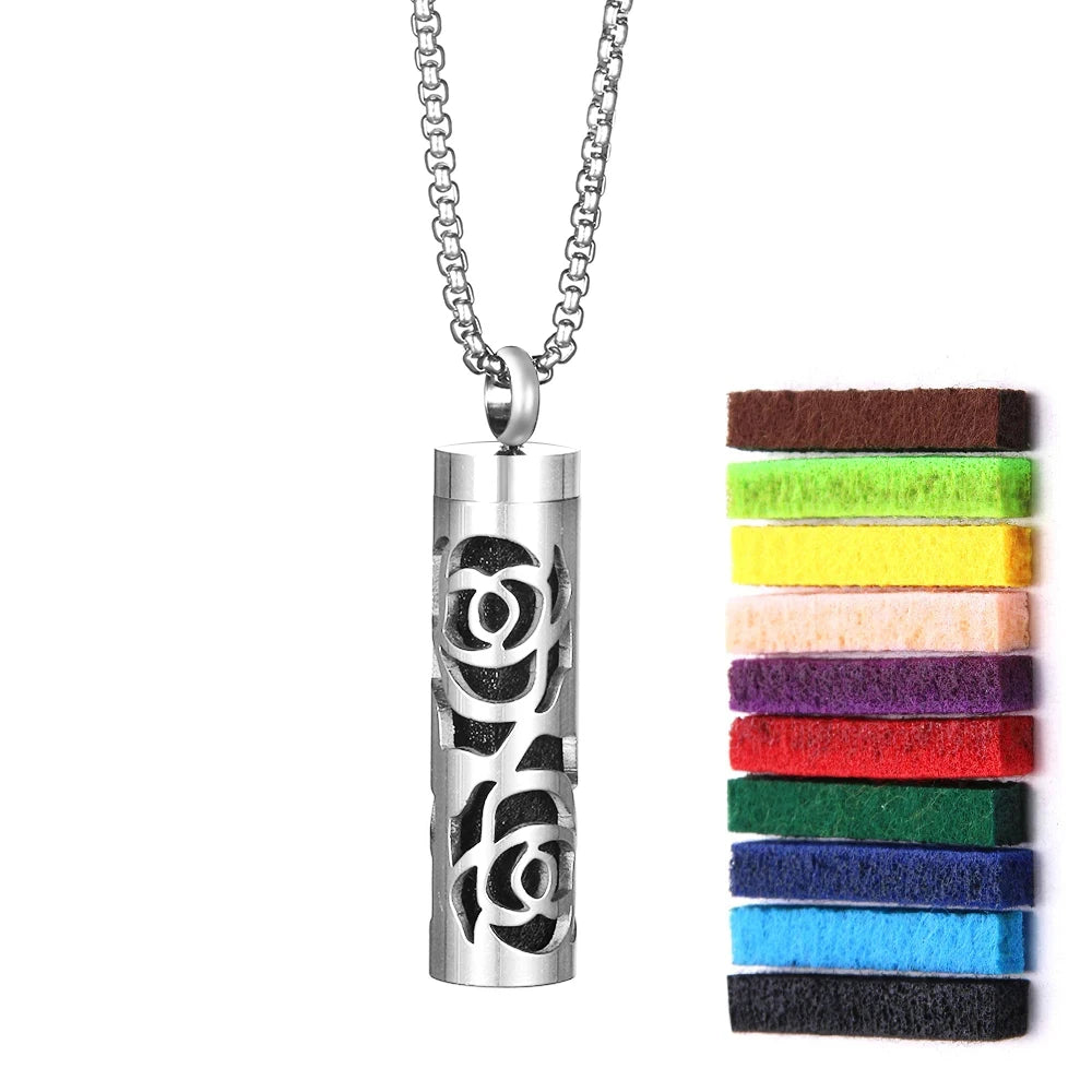New Aromatherapy Diffuser Necklace LOVE Pattern Stainless Steel  Essential Oil Diffuser Lockets Neutral Pendant Trendy Jewelry
