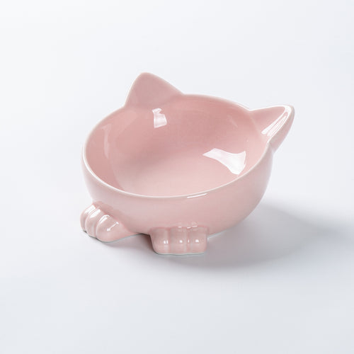Cartoon Cat Face Figurine Ceramic High-foot Bowl Protect Cervical Drinking Bowl Cat Food Utensils Pet Cat Bowl Pet Supplies
