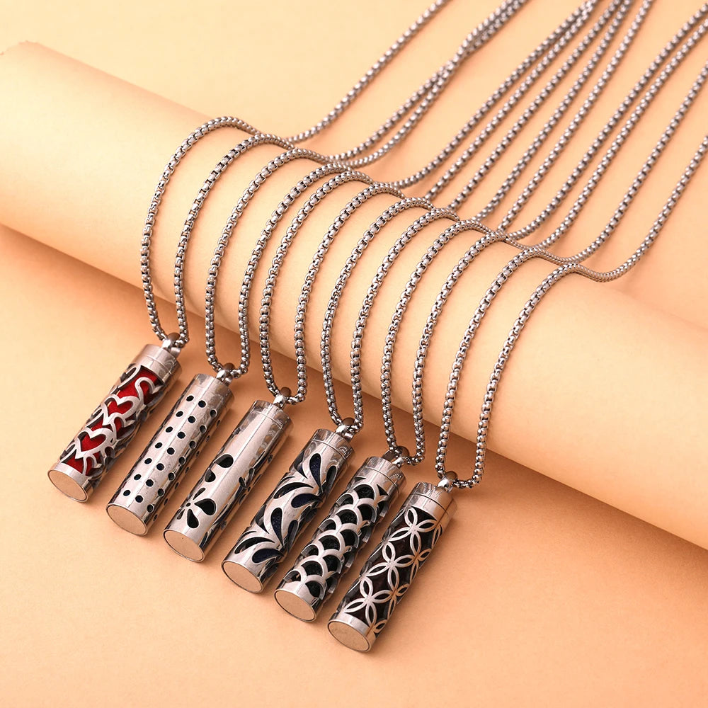 New Aromatherapy Diffuser Necklace LOVE Pattern Stainless Steel  Essential Oil Diffuser Lockets Neutral Pendant Trendy Jewelry