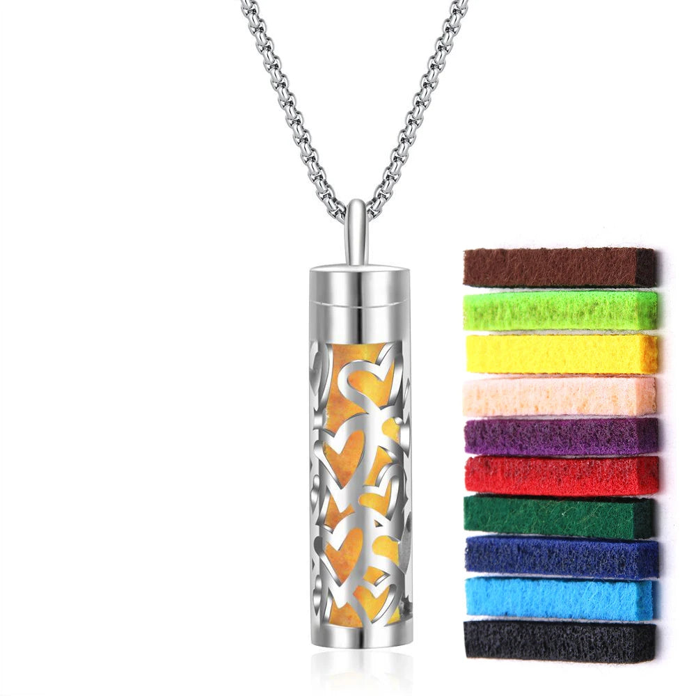 New Aromatherapy Diffuser Necklace LOVE Pattern Stainless Steel  Essential Oil Diffuser Lockets Neutral Pendant Trendy Jewelry