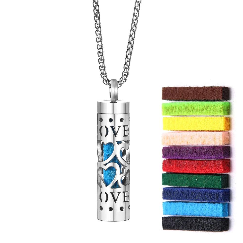 New Aromatherapy Diffuser Necklace LOVE Pattern Stainless Steel  Essential Oil Diffuser Lockets Neutral Pendant Trendy Jewelry